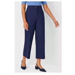 Ann Taylor Navy Stretch Crepe Cropped Wide Leg Trouser